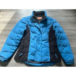 Outback Trading Co Down Jacket Womens Medium Blue Zip Up Snap Snow Mountain